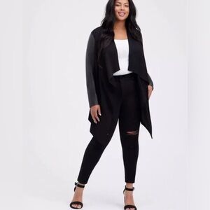 Brush Ponte Draped Front Faux Leather Cardigan Jacket Size 4X Torrid NWT